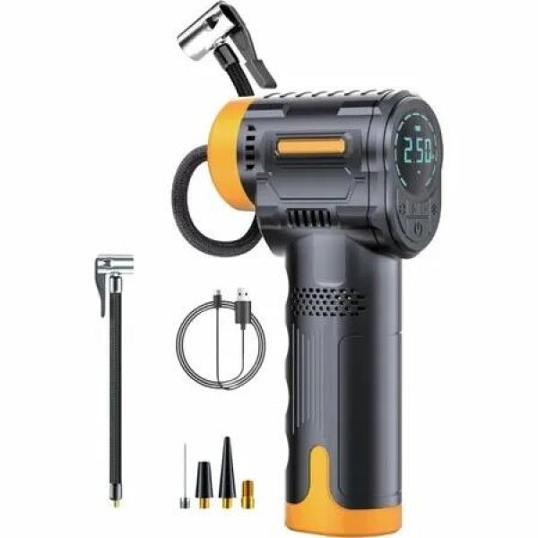 Air Pump Compressor 150 PSI 360 CmAh Auto with Digital Display, Portable Rechargeable Use with 4 Different Heads for Car Motorcycle Bicycle Ball