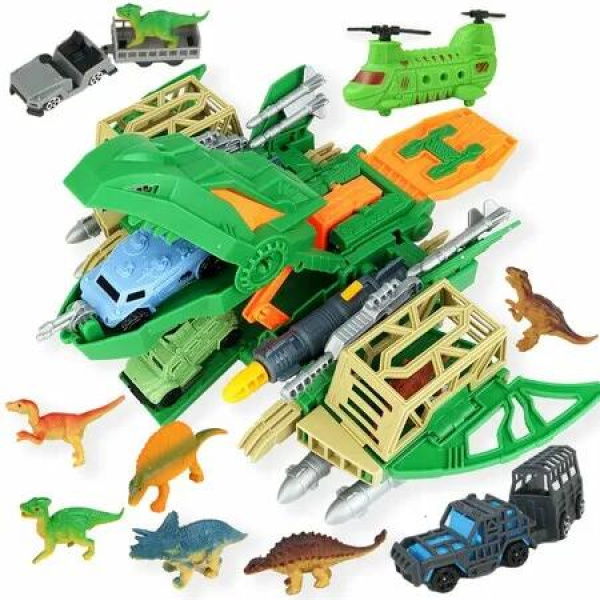 Aircraft Toys Playset for Kids with Airplane,Vehicles Set and 12 Mini Dino Figures for Boys Girls Gift for Birthday Christmas