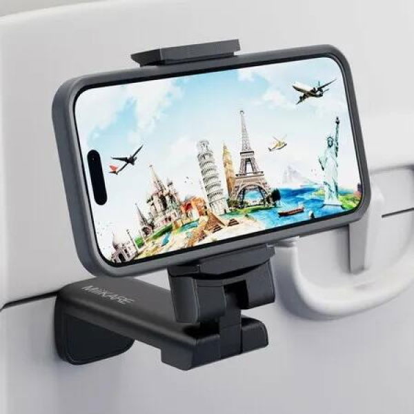 Airplane Travel Essentials Phone Holder, Universal Handsfree Phone Mount for Flying with 360 Degree Rotation, Accessory for Airplane, Travel Must Haves Phone Stand for Desk, Tray Table