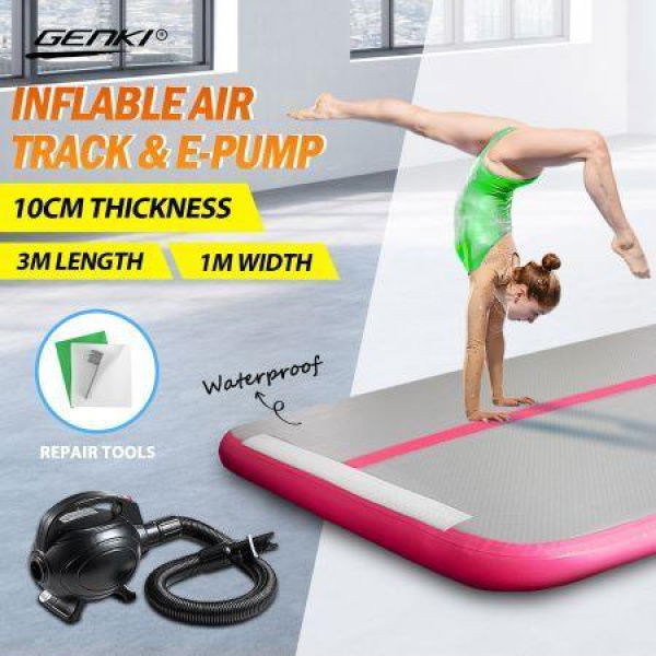 AirTrack Inflatable Air Track Gymnastics Tumbling Floor Mat With Electric Pump Pink 3x1x0.1m.