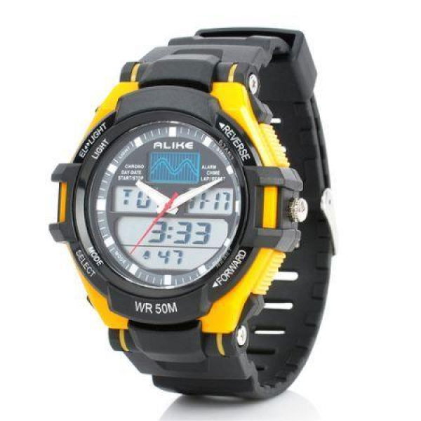 AK1272 Sports Diving Analog Digital Watch With EL Backlit / Stopwatch / Alarm Clock - Black + Yellow