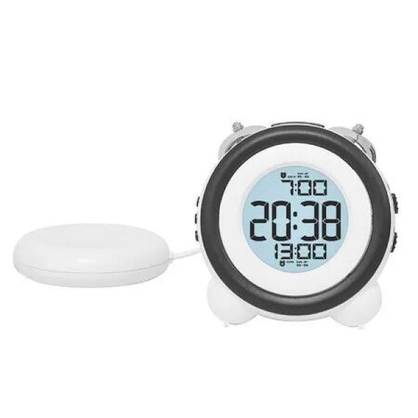 Alarm Clock, Loud Digital Bell, Double Alarm, Snooze Function, LED, Backlight, LCD Digital Display, Battery Operated, Tabletop Clock (White)