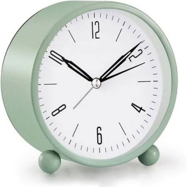 Alarm Clock Silent Non Ticking 4 Inch Night Light Battery Operated Bedroom Bedside Desk Green