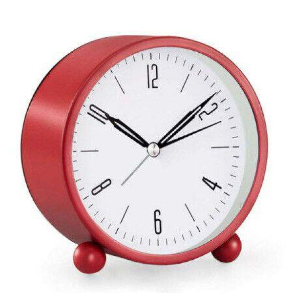 Alarm Clock 4-inch Super Silent Non-Ticking Small Clock With Night Light Battery Operated Simple Design For Bedroom Bedside Desk (Red)