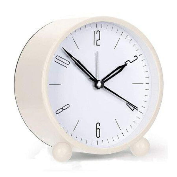 Alarm Clock 4-inch Super Silent Non-Ticking Small Clock With Night Light Battery Operated Simple Design For Bedroom Bedside Desk (White)