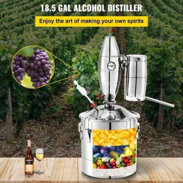 Alcohol Distiller 70L Alcohol Still Whiskey Distillery Kit Home Moonshine Still with Thermometer and Fermentation Tank for Alcohol Distilling