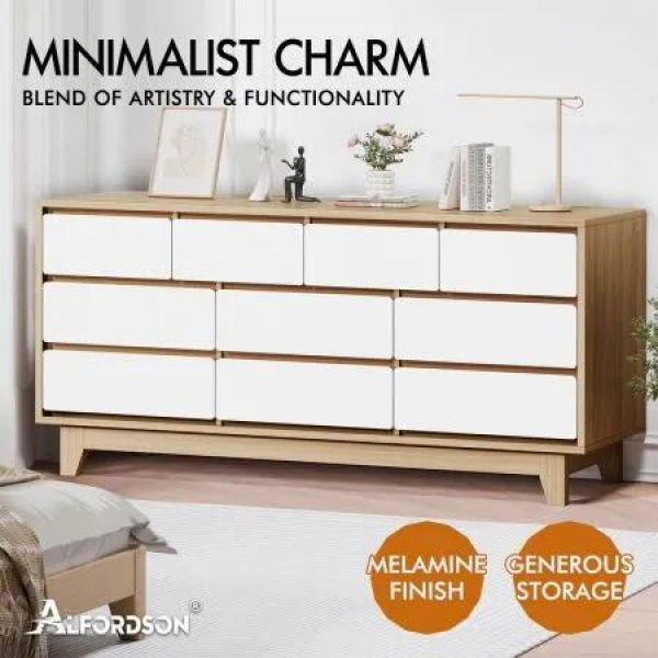ALFORDSON 10 Chest of Drawers Minimalist Storage Cabinet Dresser Tallboy Oak