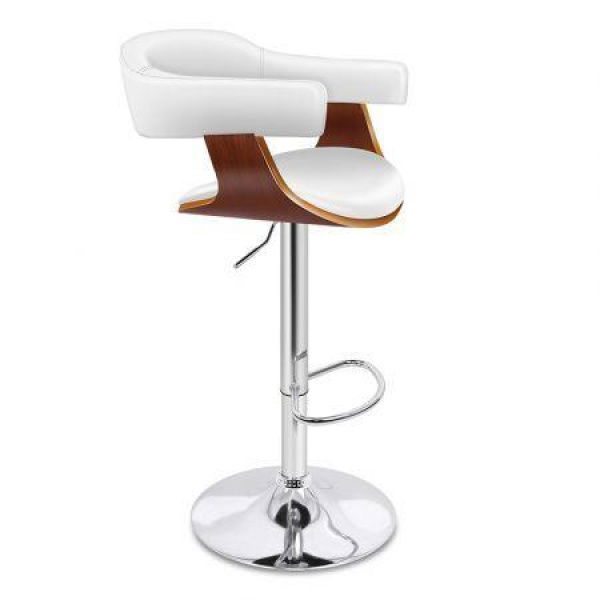 ALFORDSON 1x Bar Stool Joan Kitchen Swivel Chair Wooden Leather Gas Lift White