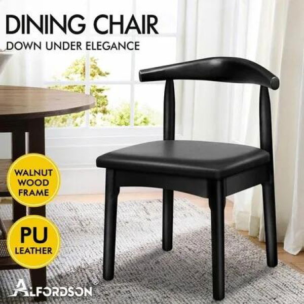 ALFORDSON 1x Dining Chair Kitchen Lounge Cafe Retro Wood PU Leather Seat Black
