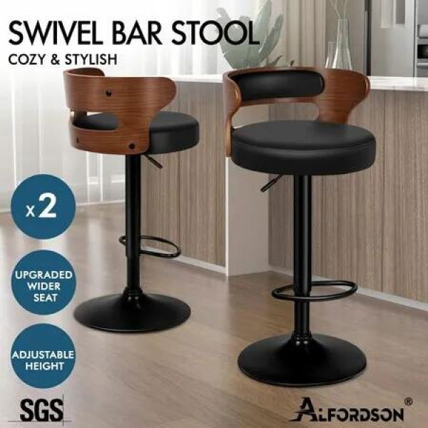 ALFORDSON 2x Bar Stool Kitchen Swivel Chair Wooden Leather Gas Lift Ramiro