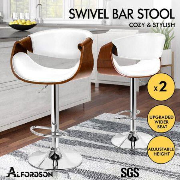 ALFORDSON 2x Bar Stool Kitchen Swivel Chair Wooden Leather Trice White