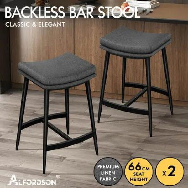 ALFORDSON 2x Bar Stools 66cm Kitchen Counter Fabric Dining Chairs Dark Grey