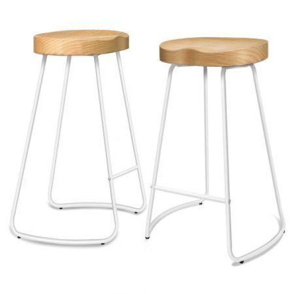 ALFORDSON 2x Bar Stools 75cm Tractor Kitchen Wooden Vintage Chair White