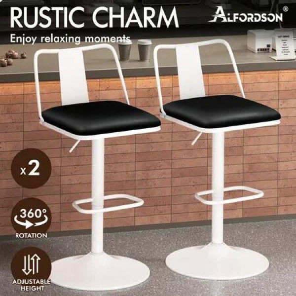 ALFORDSON 2x Bar Stools Gas Lift Leather Bar Chairs Kitchen Swivel Black White