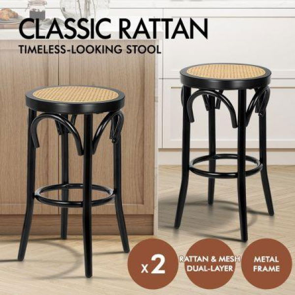 ALFORDSON 2x Bar Stools Kitchen Vintage Chair Rattan Mesh Seat Renata Black