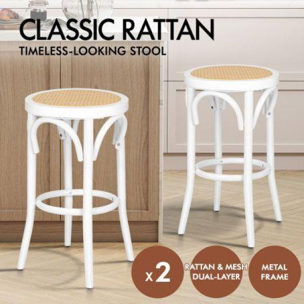 ALFORDSON 2x Bar Stools Kitchen Vintage Chair Rattan Mesh Seat Renata White