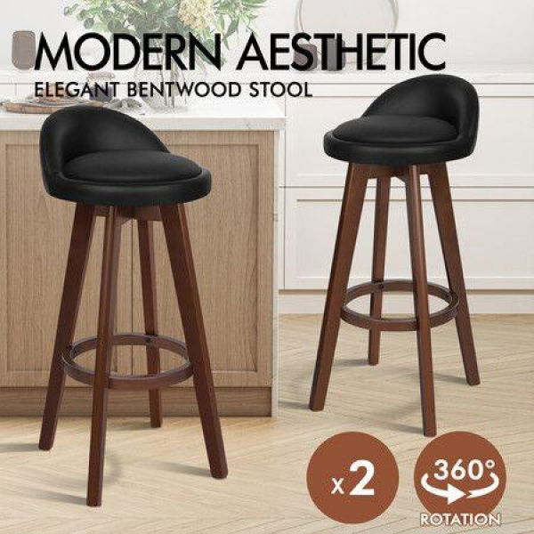 ALFORDSON 2x Bar Stools Liam Kitchen Wooden Swivel Chairs Black Brown