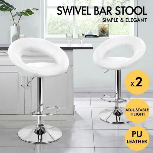 ALFORDSON 2x Bar Stools Ovadia Kitchen Swivel Chair Leather Gas Lift White