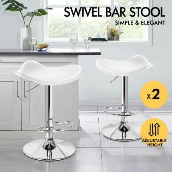 ALFORDSON 2x Bar Stools Portia Kitchen Swivel Chair Leather Gas Lift WHITE