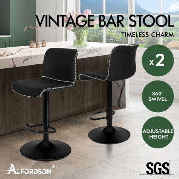 ALFORDSON 2x Bar Stools Remy Kitchen Gas Lift Swivel Vintage Chair Fabric