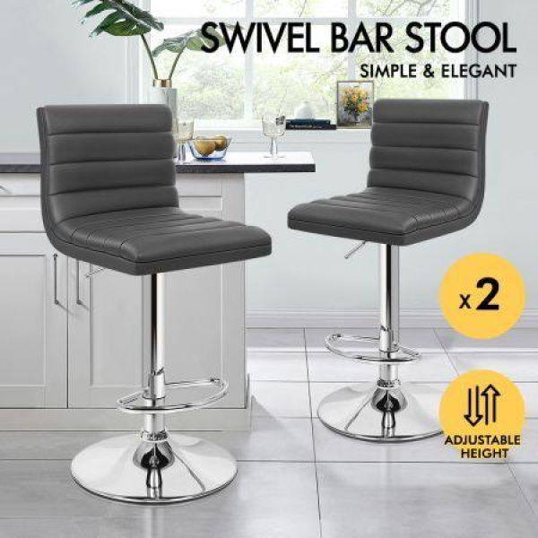 ALFORDSON 2x Bar Stools Ruel Kitchen Swivel Chair Leather Gas Lift GREY