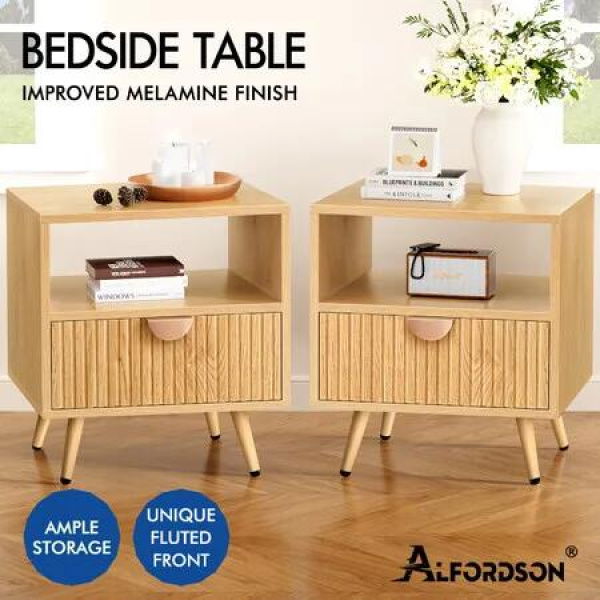 ALFORDSON 2x Bedside Table 1 Drawer Side Storage Shelf Nightstand Wood