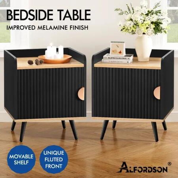 ALFORDSON 2x Bedside Table Cabinet Nightstand Side Storage Black
