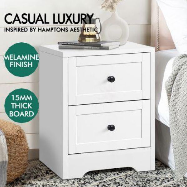 ALFORDSON 2x Bedside Table Hamptons Nightstand Storage Side End Cabinet White