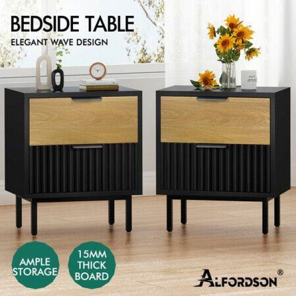 ALFORDSON 2X Bedside Table Nightstand 2 Drawers Side Storage Black and Wood