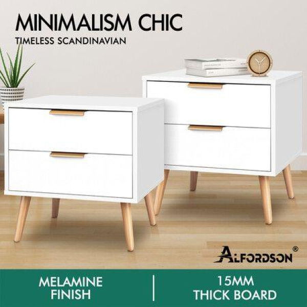 ALFORDSON 2x Bedside Table Nightstand Side Storage Cabinet Scandinavian White