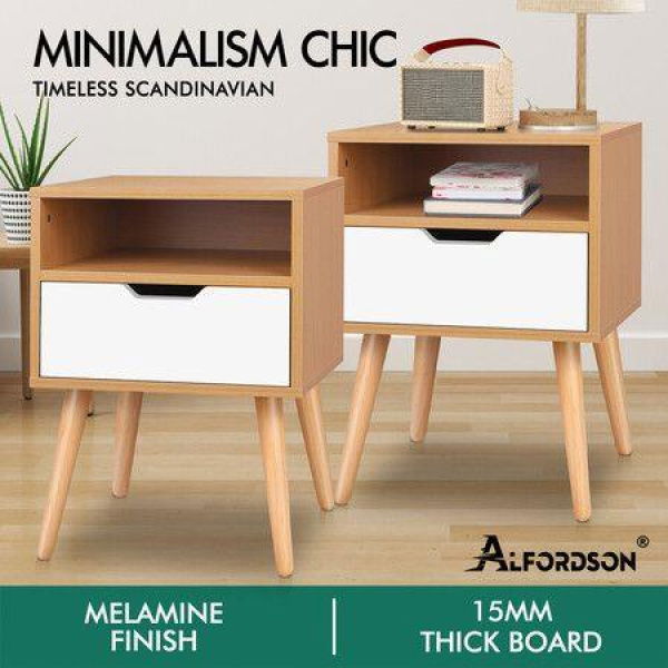 ALFORDSON 2x Bedside Table Nightstand Side Storage Cabinet Scandinavian White