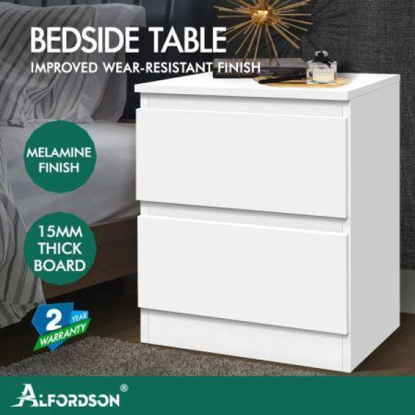 ALFORDSON 2x Bedside Table Nightstand Storage Cabinet Side End Table White