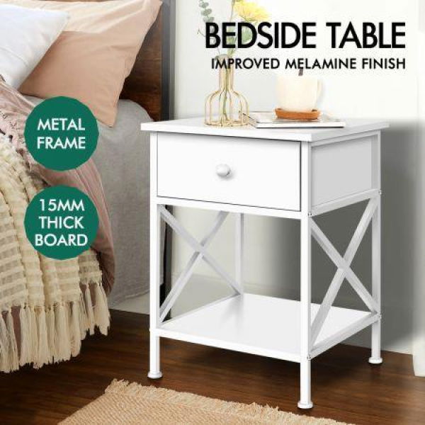 ALFORDSON 2x Bedside Table Retro Wood Nightstand Vintage Storage Cabinet Wooden Side Table White