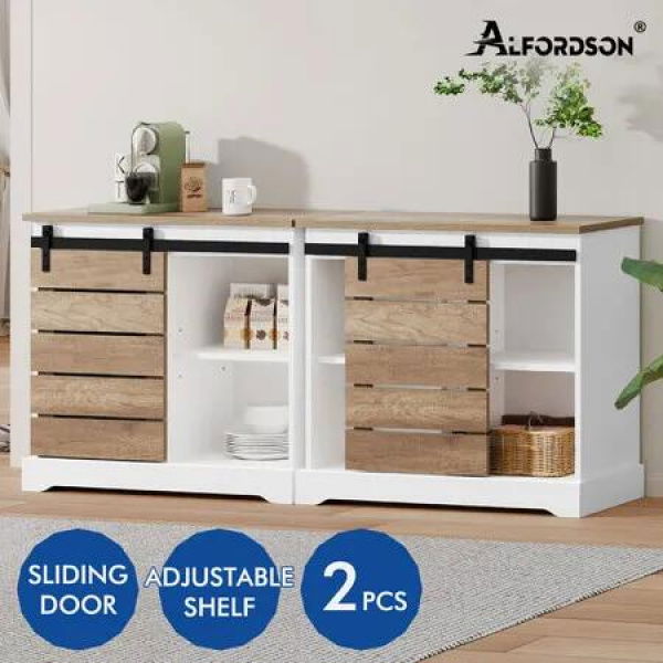 ALFORDSON 2x Buffet Sideboard Cabinet Storage Cupboard Sliding Door Pantry White