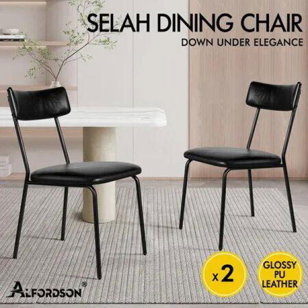 ALFORDSON 2x Dining Chairs Accent Kitchen Lounge Curved Back PU Leather Black