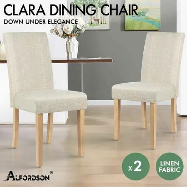 ALFORDSON 2x Dining Chairs Cafe Kitchen Chair Retro High-Back Wood Fabric Beige
