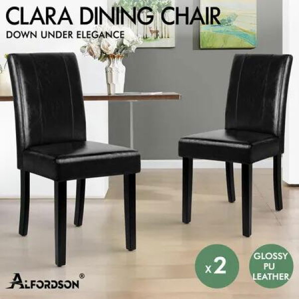 ALFORDSON 2x Dining Chairs Cafe Kitchen High-Back Chair Glossy PU Leather Black