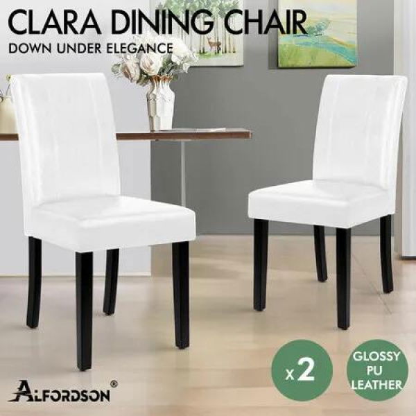 ALFORDSON 2x Dining Chairs Cafe Kitchen High-Back Chair Glossy PU Leather White
