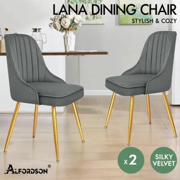 ALFORDSON 2x Dining Chairs Kitchen Accent Lounge Padded Tufted Seat Velvet Grey