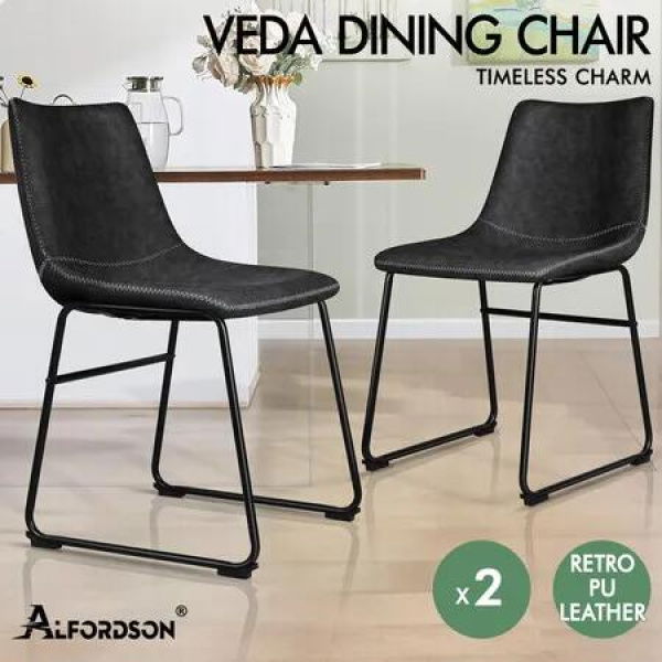 ALFORDSON 2x Dining Chairs PU Leather Black