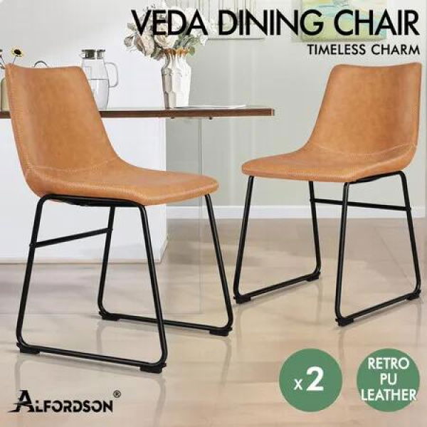 ALFORDSON 2x Dining Chairs PU Leather Brown