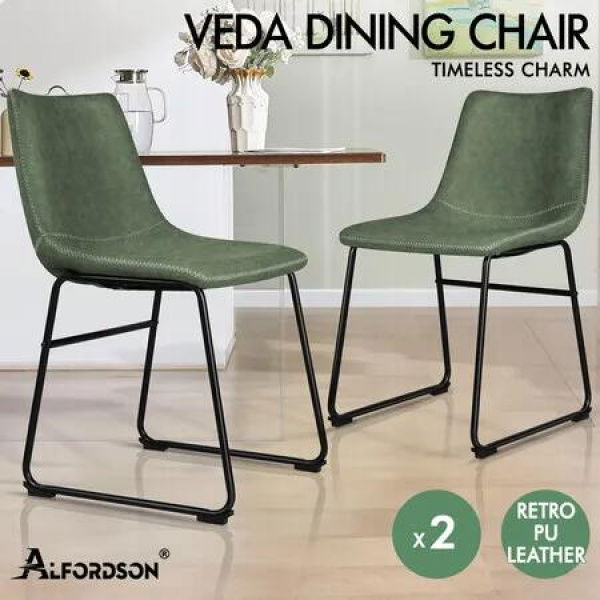 ALFORDSON 2x Dining Chairs PU Leather Green