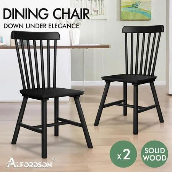 ALFORDSON 2x Dining Chairs Retro Walnut Modern Seat Black