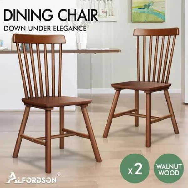 ALFORDSON 2x Dining Chairs Retro Walnut Modern Seat Dark Oak