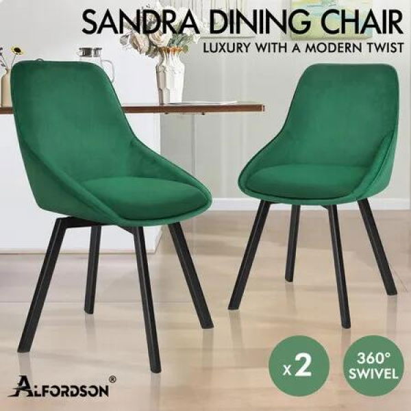 ALFORDSON 2x Dining Chairs Swivel Velvet Green