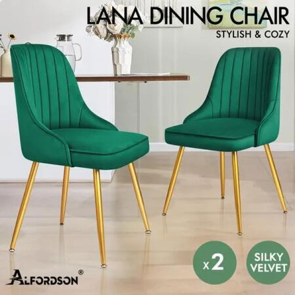 ALFORDSON 2x Dining Chairs Velvet Green