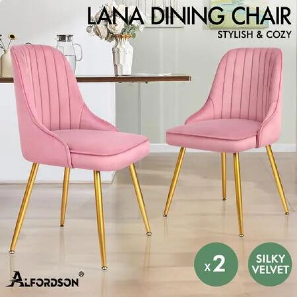 ALFORDSON 2x Dining Chairs Velvet Pink