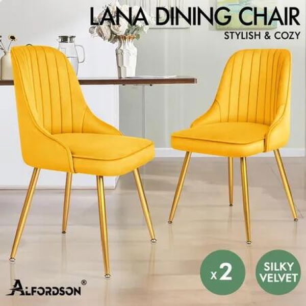 ALFORDSON 2x Dining Chairs Velvet Yellow