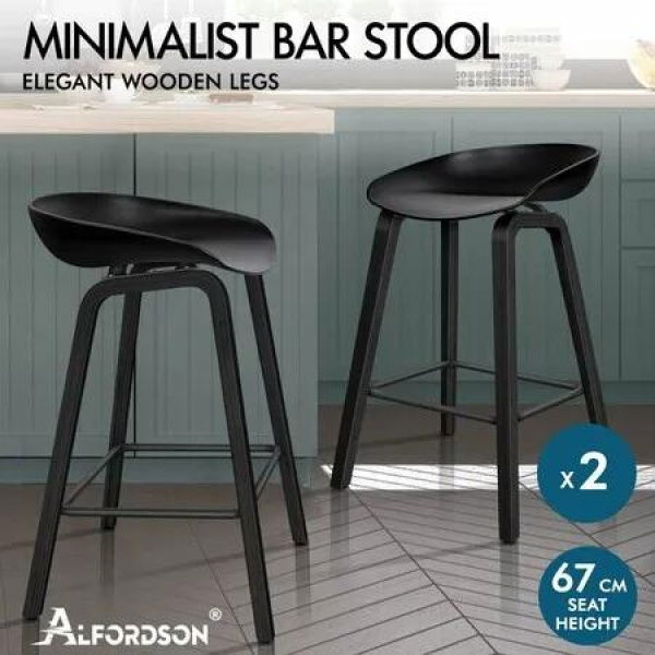 ALFORDSON 2x Kitchen Bar Stools Bar Stool Counter Wooden Chairs All Black Wade