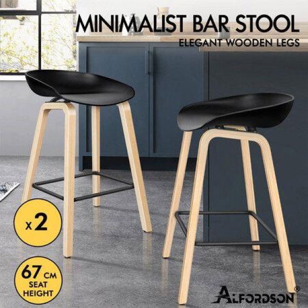 ALFORDSON 2x Kitchen Bar Stools Bar Stool Counter Wooden Chairs Black Wade